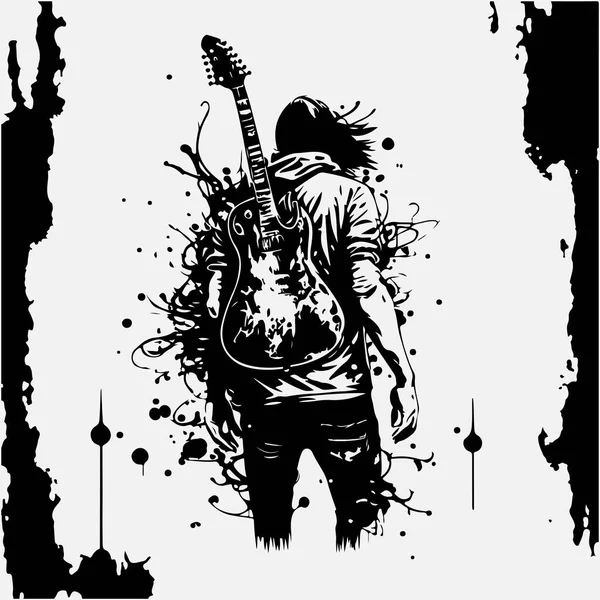 Mann Mit Gitarre Rock Star Punk Musiker Künstler Vektor Illustration — Stockvektor