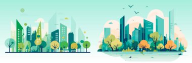 Yeşil Eko şehrinin soyut düz vektör çizimi