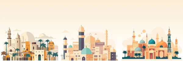 Абстрактная Плоская Векторная Иллюстрация Арабского Города — стоковый вектор
