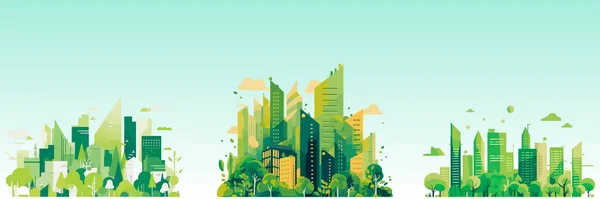 Abstract Flat Vector Illustration Green Eco City — Stock Vector