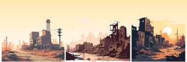Postapocalypse City 'nin soyut düz vektör çizimi