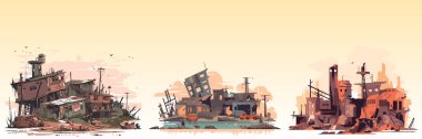 Postapocalypse City 'nin soyut düz vektör çizimi