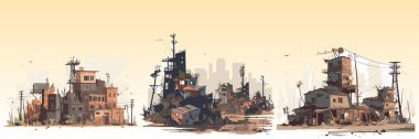 Postapocalypse City 'nin soyut düz vektör çizimi