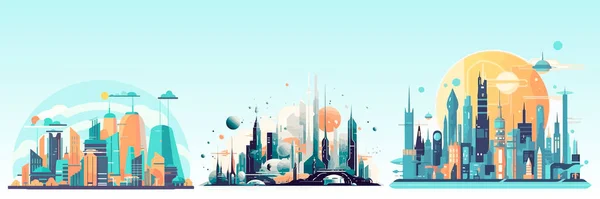 Abstract Flat Vector Illustration Futuristic Sky City — Stock Vector