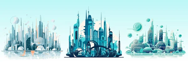 Abstraktní Plochý Vektor Ilustrace Futuristického Nebe Města — Stockový vektor