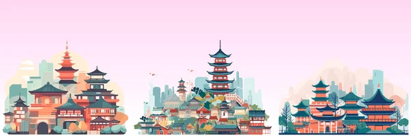 Абстрактная Плоская Векторная Иллюстрация Азиатского Города — стоковый вектор
