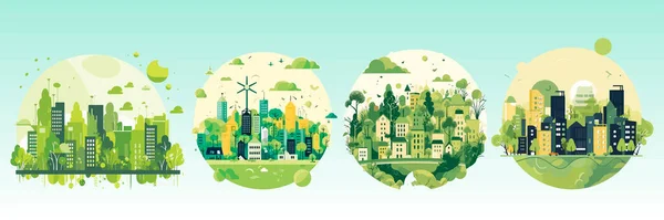 Abstract Flat Vector Illustration Green Eco City — Stock Vector