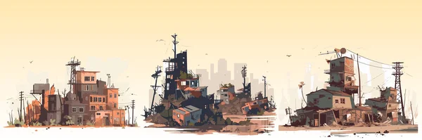 Postapocalypse City 'nin soyut düz vektör çizimi