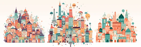 Abstract Flat Vector Illustration Whimsical City — Stock Vector