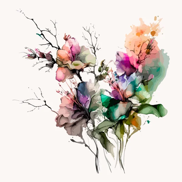 水彩ベクトルの花花束 美しい花のイラスト — ストックベクタ