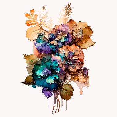 Suluboya çiçek buketi. Güzel çiçeklerin tasviri.