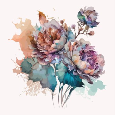 Suluboya çiçek buketi. Güzel çiçeklerin tasviri.