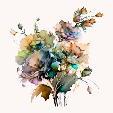 Suluboya çiçek buketi. Güzel çiçeklerin tasviri.