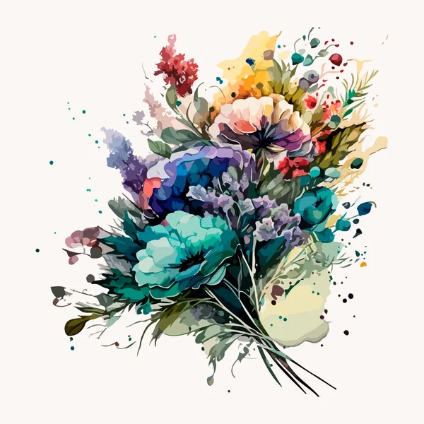 Aquarell Vektorblumen Strauß Illustration Von Schönen Blumen — Stockvektor