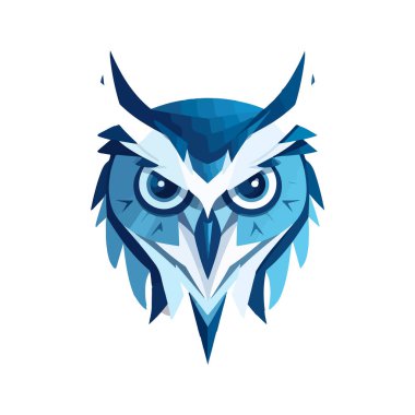 Modern abstract vector illustration of owl with blue undertone clipart