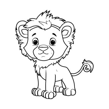 Küçük sevimli bir çocuk vektör aslan gülümsüyor. Boyama kitabı için Vektör illüstrasyonu