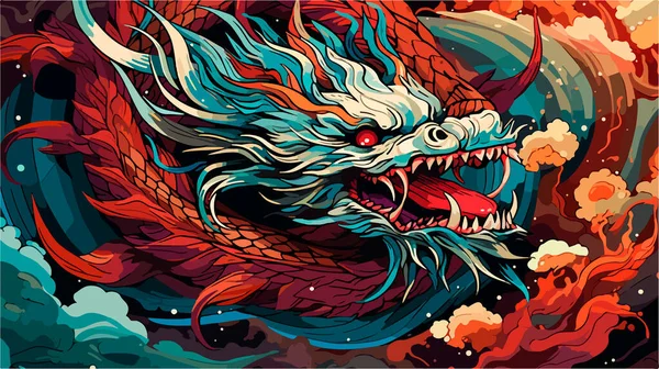 抽象的な美しい色のベクトルドラゴンパターン シームレスなドラゴンパターンの背景 — ストックベクタ
