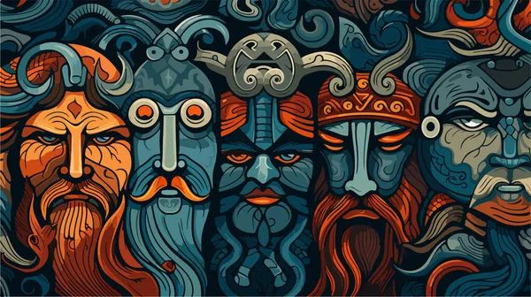 抽象的な美しい色のベクターバイキングパターン 古代の戦士パターンの背景 — ストックベクタ