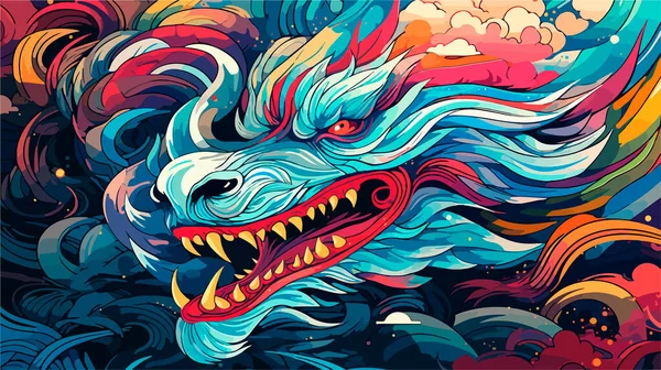抽象的な美しい色のベクトルドラゴンパターン シームレスなドラゴンパターンの背景 — ストックベクタ