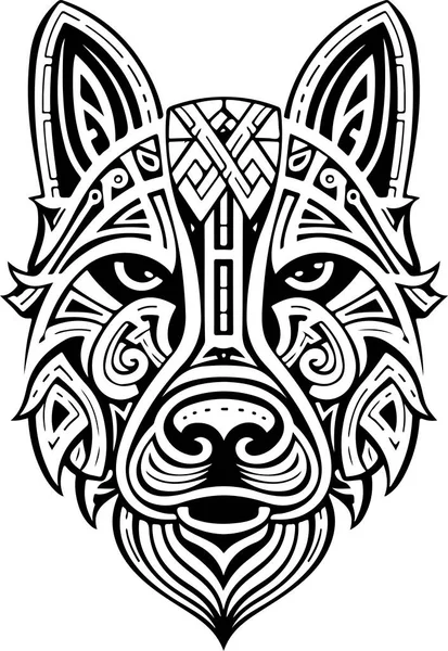 Векторный Орнаментальный Древний Волк Изображение Головы Собаки Абстрактная Историческая Мифология — стоковый вектор