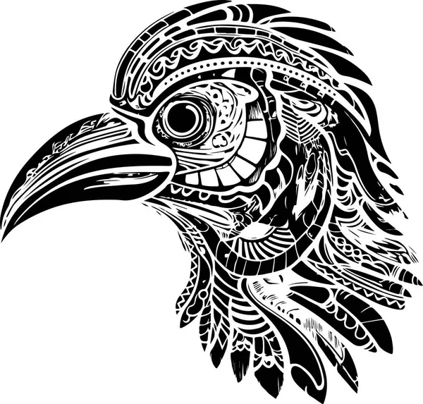 矢量观赏性古乌鸦 乌鸦图解 摘要历史神话鸟类头饰摘要 适合印刷或纹身 — 图库矢量图片