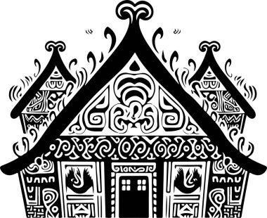 Vektör süsleme geleneksel dekoratif ev çizimi. Soyut tarihi mitoloji kabin logosu. Parmak izi veya dövme için iyi..
