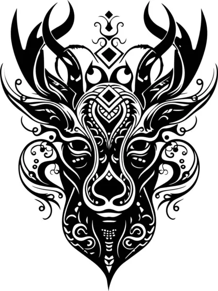 ヴェクターの装飾的な古代の鹿 頭のイラスト 抽象的な歴史神話 雨鹿のロゴ プリントやタトゥーに適しています — ストックベクタ