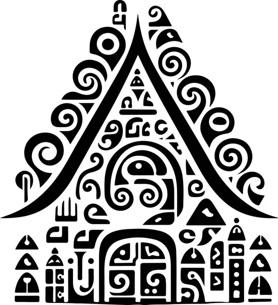 Ilustración Decorativa Tradicional Vectorial Casa Logotipo Cabina Mitología Histórica Abstracta — Archivo Imágenes Vectoriales
