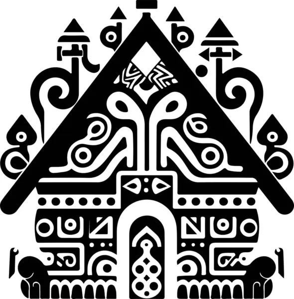 Ilustración Decorativa Tradicional Vectorial Casa Logotipo Cabina Mitología Histórica Abstracta — Vector de stock