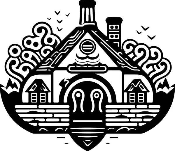 Векторна Декоративна Традиційна Декоративна Ілюстрація Будинку Анотація Історичної Міфології Логотипу — стоковий вектор