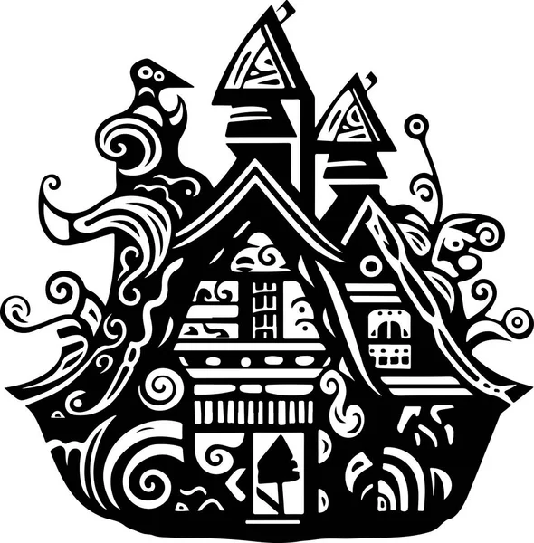 Wektor Ozdobny Tradycyjny Dekoracyjny Dom Ilustracja Abstrakcyjne Historyczne Logo Kabiny — Wektor stockowy