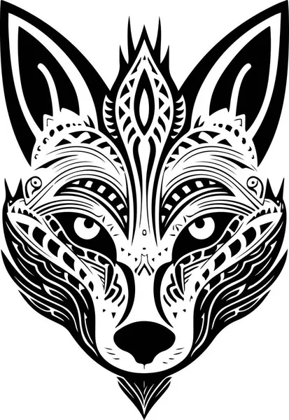 Vektor Ornamental Serigala Kuno Gambar Kepala Anjing Mitologi Abstrak Anjing - Stok Vektor