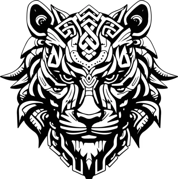 Wektor Ozdobne Starożytnej Głowy Tygrysa Ilustracji Abstrakcyjne Historyczne Mitologiczne Logo — Wektor stockowy