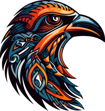 Vector ornamental ancient raven, crow illustration. Abstract historical mythology bird head logo. Good for print or tattoo. clipart