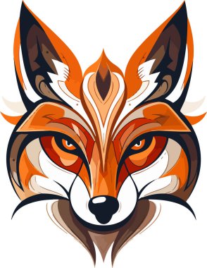 Vektör süslemeli eski tilki kafası çizimi. Soyut tarih mitolojisi tilki kafası logosu. Parmak izi veya dövme için iyi..