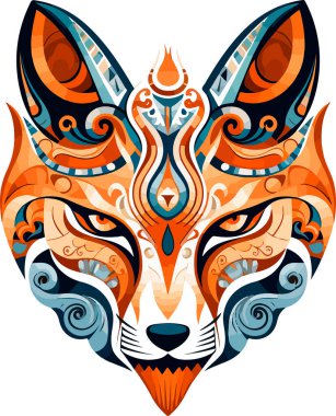 Vektör süslemeli eski tilki kafası çizimi. Soyut tarih mitolojisi tilki kafası logosu. Parmak izi veya dövme için iyi..