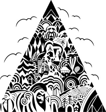 Geleneksel dekoratif dekoratif etnik dağlar çizimi. Soyut tarihi mitoloji kaprisli dağ logosu. Parmak izi veya dövme için iyi..