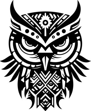 Vektör süsleme antik baykuş çizimi. Soyut tarih mitolojisi kuş kafası logosu. Parmak izi veya dövme için iyi..
