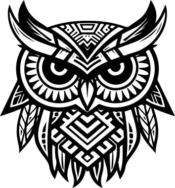 Vektör süsleme antik baykuş çizimi. Soyut tarih mitolojisi kuş kafası logosu. Parmak izi veya dövme için iyi..
