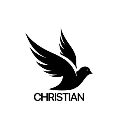 Hristiyan logosu güvercin desenli. Siyah ve beyaz Hıristiyan kutsal ruh sembolü