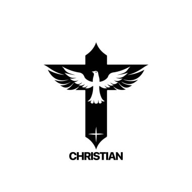 Hristiyan logosu güvercin desenli. Siyah ve beyaz Hıristiyan kutsal ruh sembolü