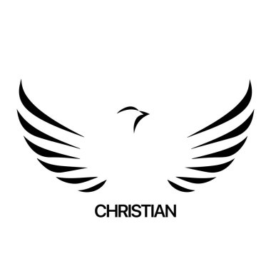 Hristiyan logosu güvercin desenli. Siyah ve beyaz Hıristiyan kutsal ruh sembolü