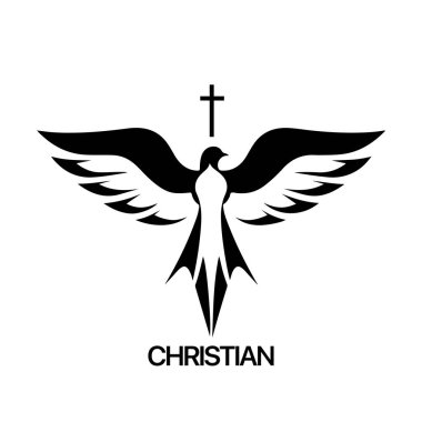 Hristiyan logosu güvercin desenli. Siyah ve beyaz Hıristiyan kutsal ruh sembolü