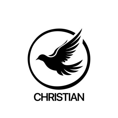 Hristiyan logosu güvercin desenli. Siyah ve beyaz Hıristiyan kutsal ruh sembolü