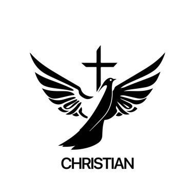 Hristiyan logosu güvercin desenli. Siyah ve beyaz Hıristiyan kutsal ruh sembolü