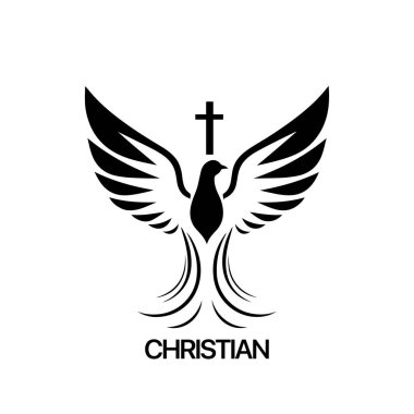 Hristiyan logosu güvercin desenli. Siyah ve beyaz Hıristiyan kutsal ruh sembolü