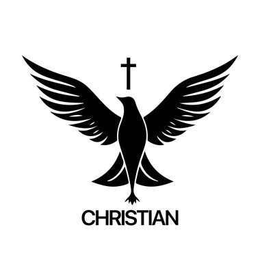 Hristiyan logosu güvercin desenli. Siyah ve beyaz Hıristiyan kutsal ruh sembolü