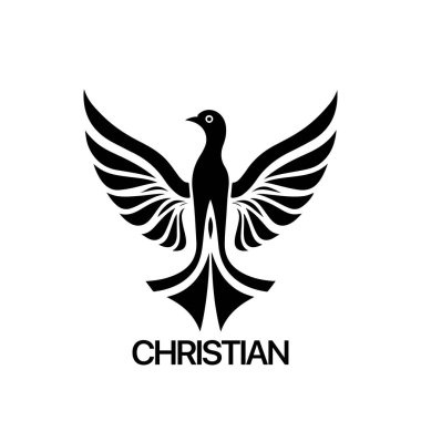Hristiyan logosu güvercin desenli. Siyah ve beyaz Hıristiyan kutsal ruh sembolü