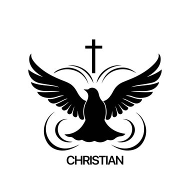 Hristiyan logosu güvercin desenli. Siyah ve beyaz Hıristiyan kutsal ruh sembolü