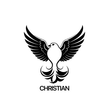 Hristiyan logosu güvercin desenli. Siyah ve beyaz Hıristiyan kutsal ruh sembolü